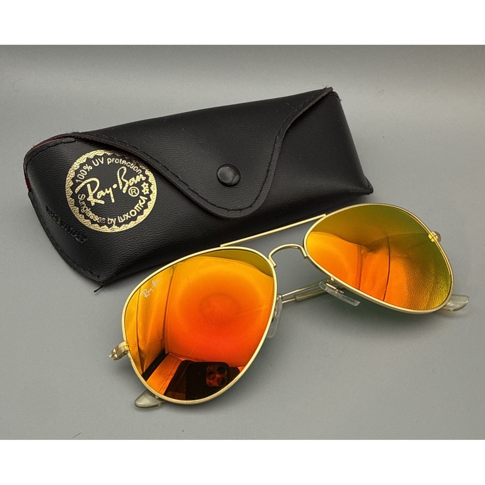 Ray-Ban Aviator Authentic Orange Flash Mirror Gold Frame RB3025 58mm W/RB Case